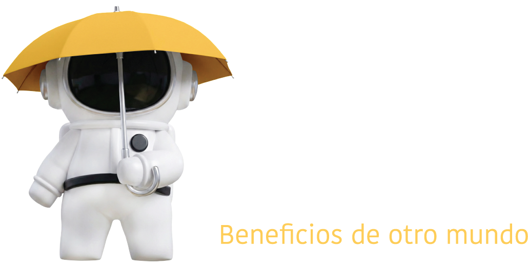 Astronauta con sombrilla amarilla