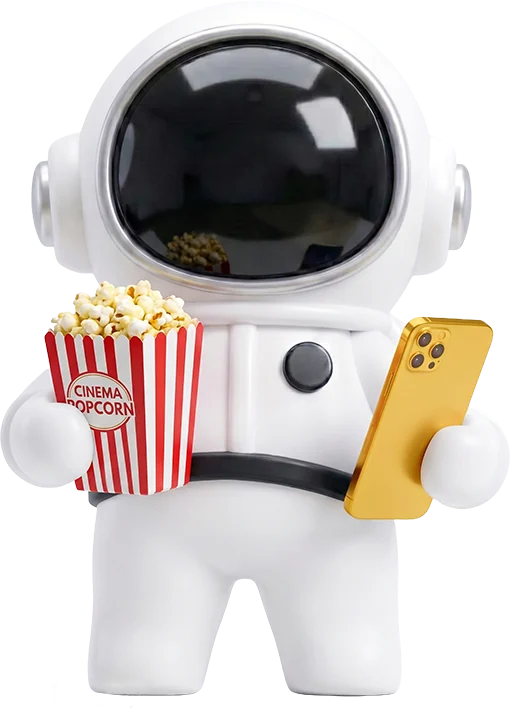 Astronauta con palomitas y smartphone